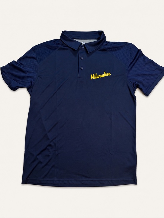 Majestic Other - Majestic Navy Polo Milwaukee Brewers Script- Size Large MLB - EUC